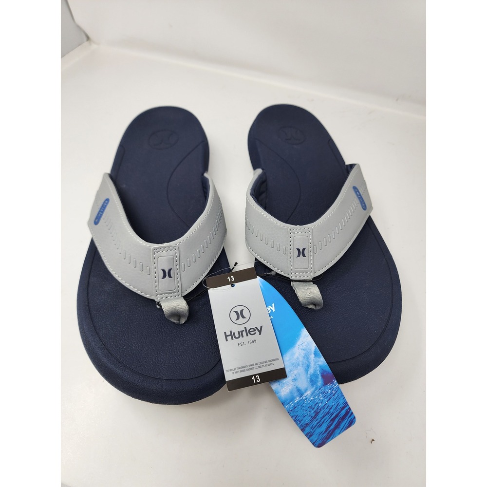 Hurley Mens Cushioned Thong Flip Flop Sandals Gray Faux Leather Size 13